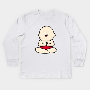 International yoga day with cute baby character Kids Long Sleeve T-Shirt